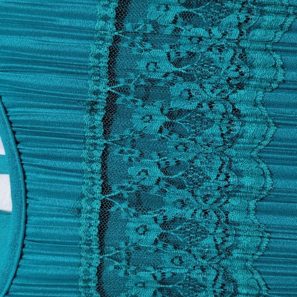 Good Times 80s Vintage Pleated Party Cocktail Dress Teal Size 8P Lace Detail - Picture 5 of 11